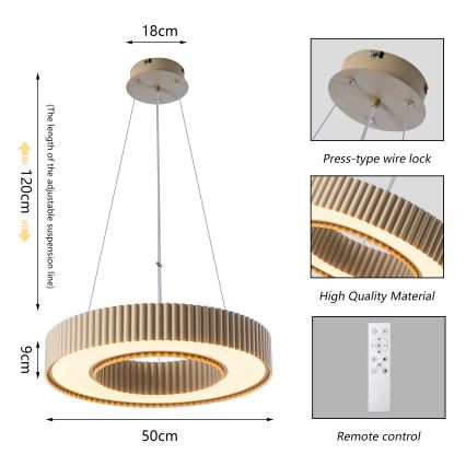 Brilagi - stmievateľný LED luster na lane LUMIX LED/48W/230V 3000-6000K, béžový, priemer 50 cm + diaľkové ovládanie