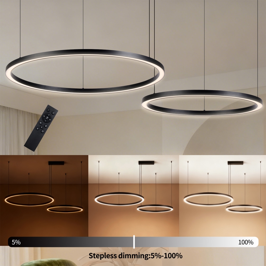 Brilagi - stmievateľný LED luster na lanku PORTOFINO LED/98W/230V 3000-6000K čierna + diaľkové ovládanie