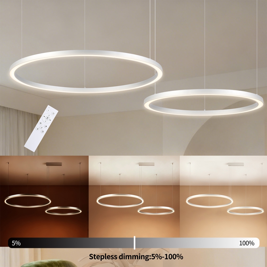Brilagi - LED stmievateľný luster na lane PORTOFINO LED/98W/230V 3000-6000K strieborný + diaľkové ovládanie