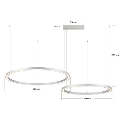 Brilagi - LED stmievateľný luster na lane PORTOFINO LED/98W/230V 3000-6000K strieborný + diaľkové ovládanie