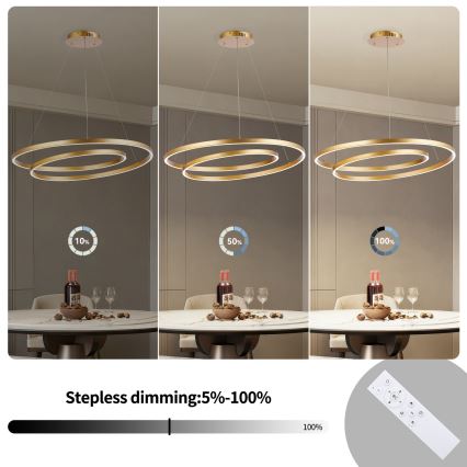 Brilagi - LED stmievateľný luster na lane TWISTER LED/105W/230V 3000-6000K priemer 100 cm zlatý + diaľkové ovládanie