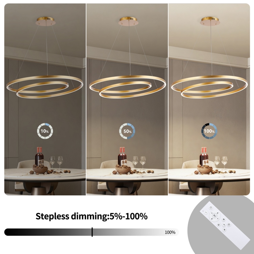 Brilagi - LED stmievateľný luster na lane TWISTER LED/105W/230V 3000-6000K priemer 100 cm zlatý + diaľkové ovládanie