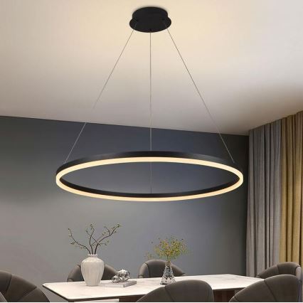 Brilagi - LED Stmievateľný luster na lanku CIRCLE LED/55W/230V 3000-6500K čierna + diaľkové ovládanie