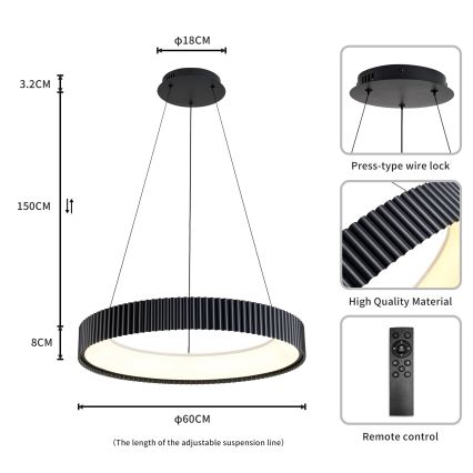 Brilagi - LED stmievateľný luster na lanku FALCON MODERN LED/54W/230V 3000-6500K pr. 60 cm čierna + diaľkové ovládanie