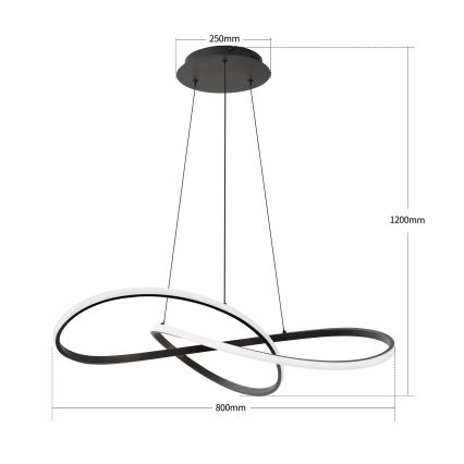 Brilagi - LED stmievateľný luster na lane INFINITY LED/80W/230V 3000-6000K 80x80 cm čierna + diaľkové ovládanie