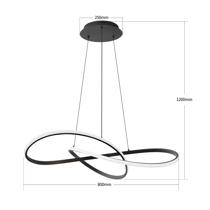 Brilagi - LED stmievateľný luster na lane INFINITY LED/80W/230V 3000-6000K 80x80 cm čierna + diaľkové ovládanie