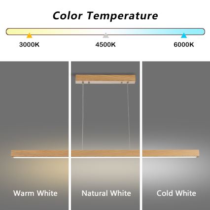 Brilagi - LED stmievateľný luster na lane OAK SMART LED/30W/230V Wi‑Fi Tuya, dub + diaľkové ovládanie