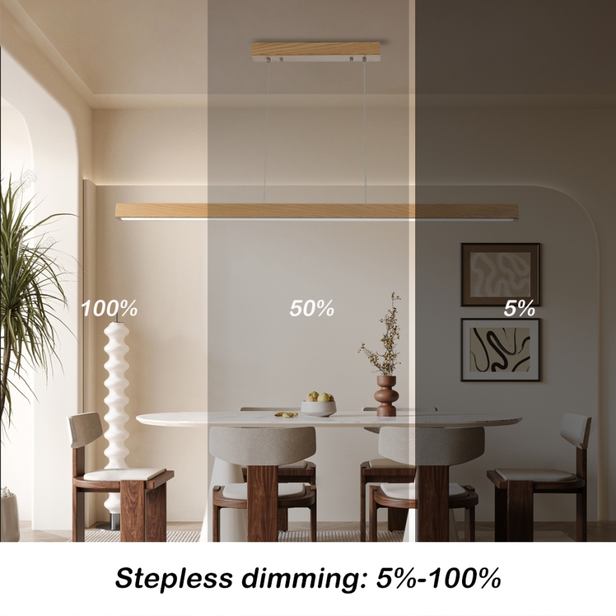 Brilagi - LED stmievateľný luster na lane OAK SMART LED/30W/230V Wi‑Fi Tuya, dub + diaľkové ovládanie