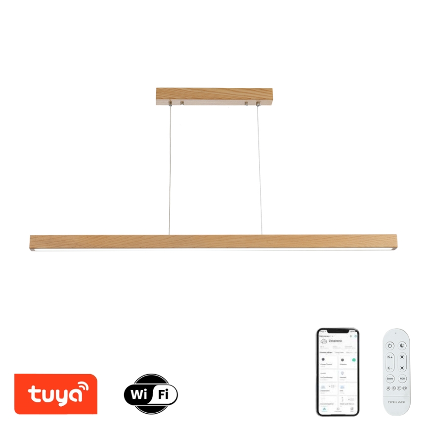 Brilagi - LED stmievateľný luster na lane OAK SMART LED/30W/230V Wi‑Fi Tuya, dub + diaľkové ovládanie