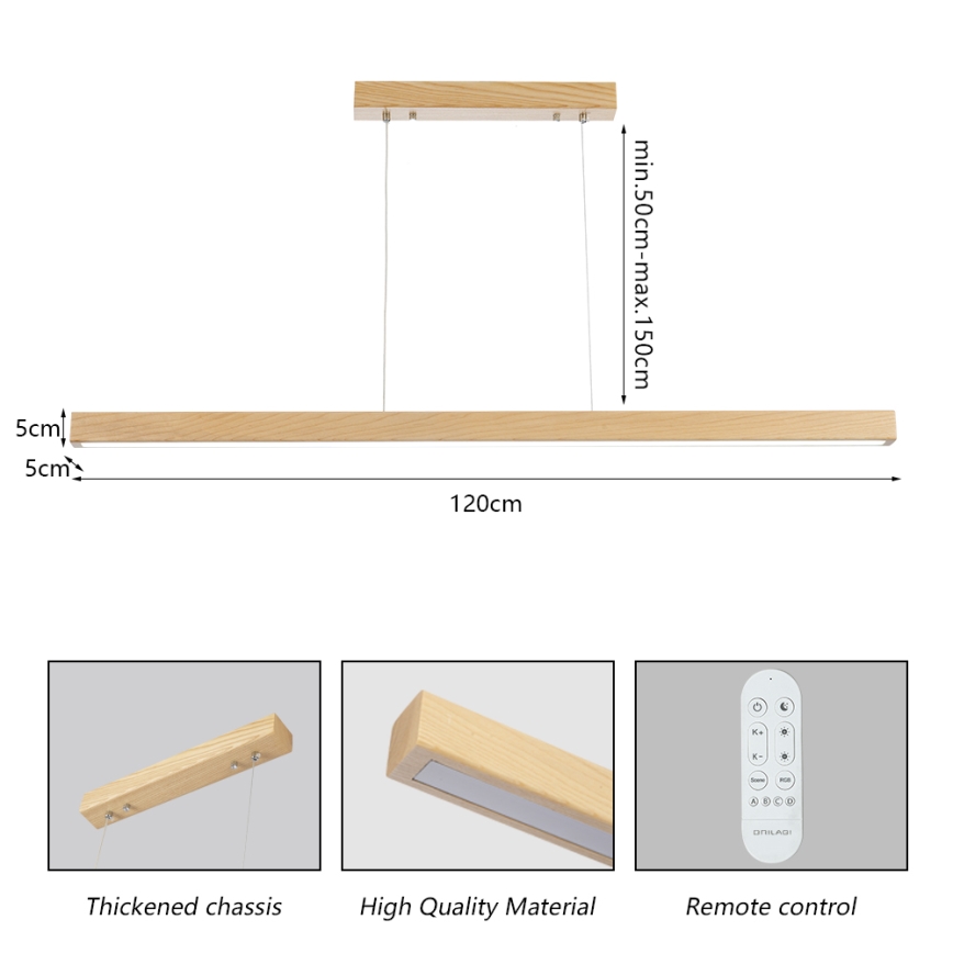 Brilagi - LED stmievateľný luster na lane OAK SMART LED/30W/230V Wi‑Fi Tuya, dub + diaľkové ovládanie