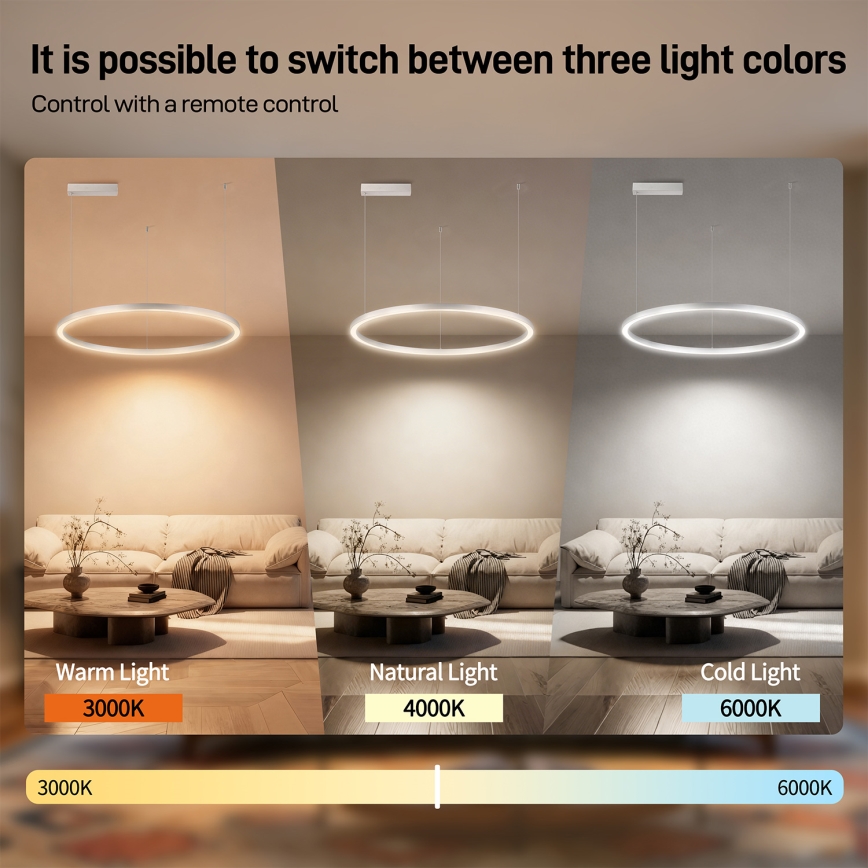 Brilagi - LED stmievateľný luster na lane PORTOFINO LED/60W/230V 3000-6000K pr. 80 cm strieborná + diaľkové ovládanie