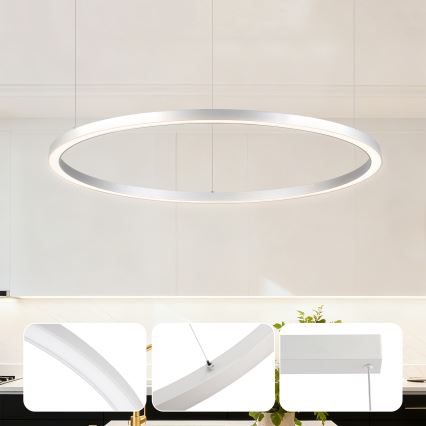 Brilagi - LED stmievateľný luster na lane PORTOFINO LED/60W/230V 3000-6000K pr. 80 cm strieborná + diaľkové ovládanie