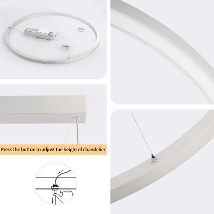 Brilagi - LED stmievateľný luster na lane PORTOFINO LED/60W/230V 3000-6000K pr. 80 cm strieborná + diaľkové ovládanie
