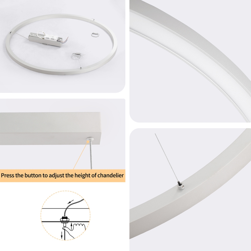 Brilagi - LED stmievateľný luster na lane PORTOFINO LED/60W/230V 3000-6000K pr. 80 cm strieborná + diaľkové ovládanie