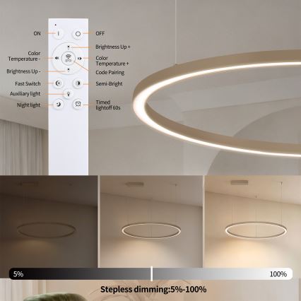 BRILAGI - LED stmievateľný luster na lanku PORTOFINO LED/60W/230V 3000-6000K pr. 80 cm béžový + diaľkové ovládanie