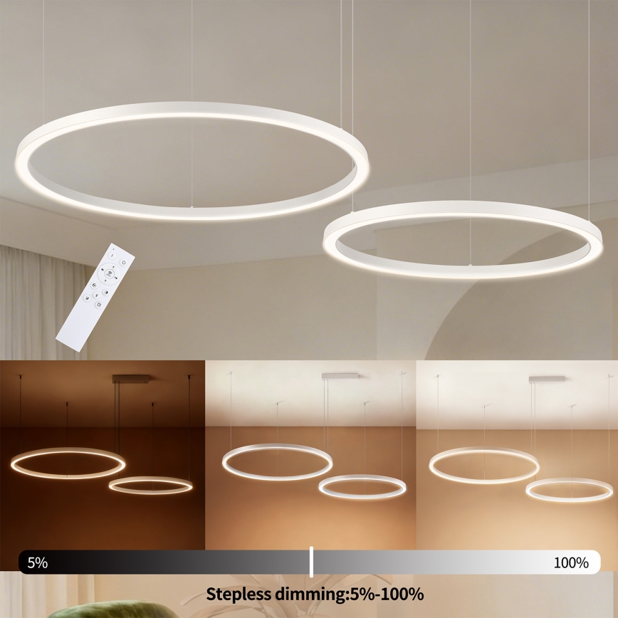 Brilagi - LED stmievateľný luster na lane PORTOFINO LED/98W/230V 3000-6000K biela + diaľkové ovládanie