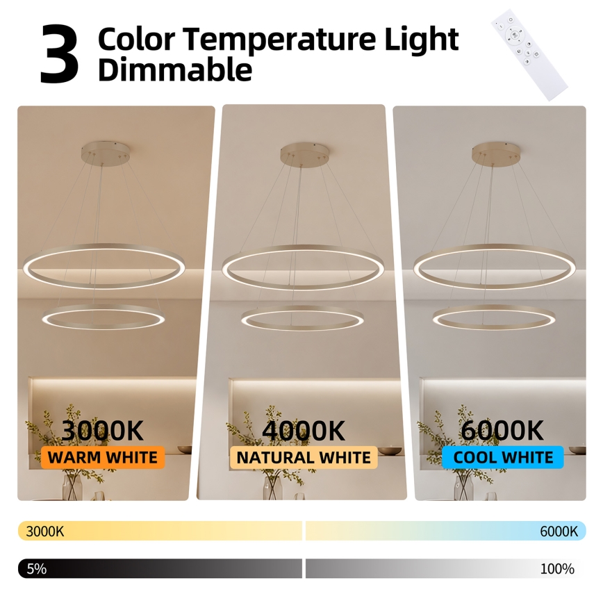 Brilagi - LED stmievateľný závesný luster PORTOFINO LED/98W/230V 3000-6000K pr. 80 cm béžový + diaľkové ovládanie