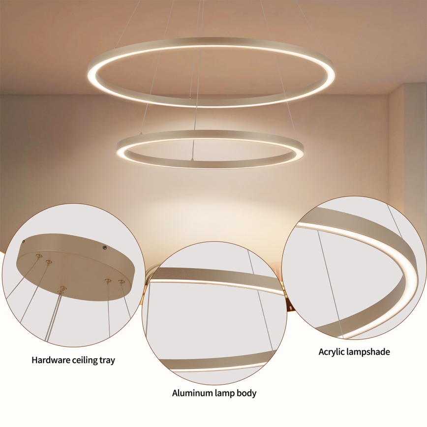 Brilagi - LED stmievateľný závesný luster PORTOFINO LED/98W/230V 3000-6000K pr. 80 cm béžový + diaľkové ovládanie