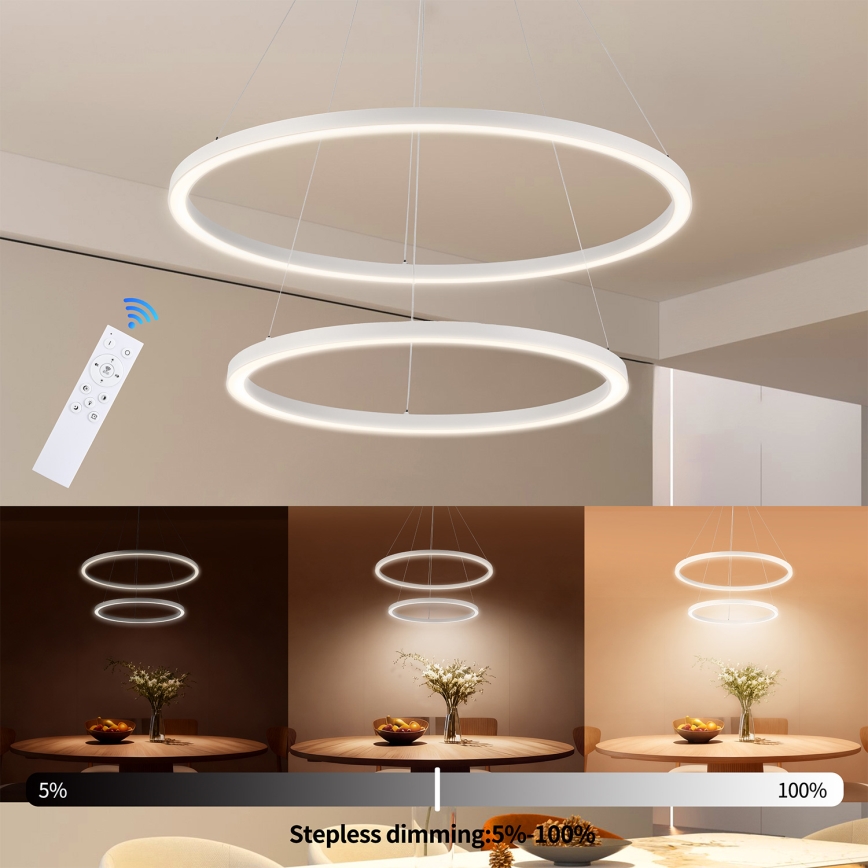 Brilagi - LED stmievateľný luster na lane PORTOFINO LED/98W/230V 3000-6000K pr. 80 cm biela + diaľkové ovládanie