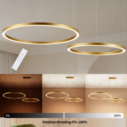 Brilagi - LED Stmievateľný luster na lanku PORTOFINO LED/98W/230V 3000-6000K zlatý + diaľkové ovládanie