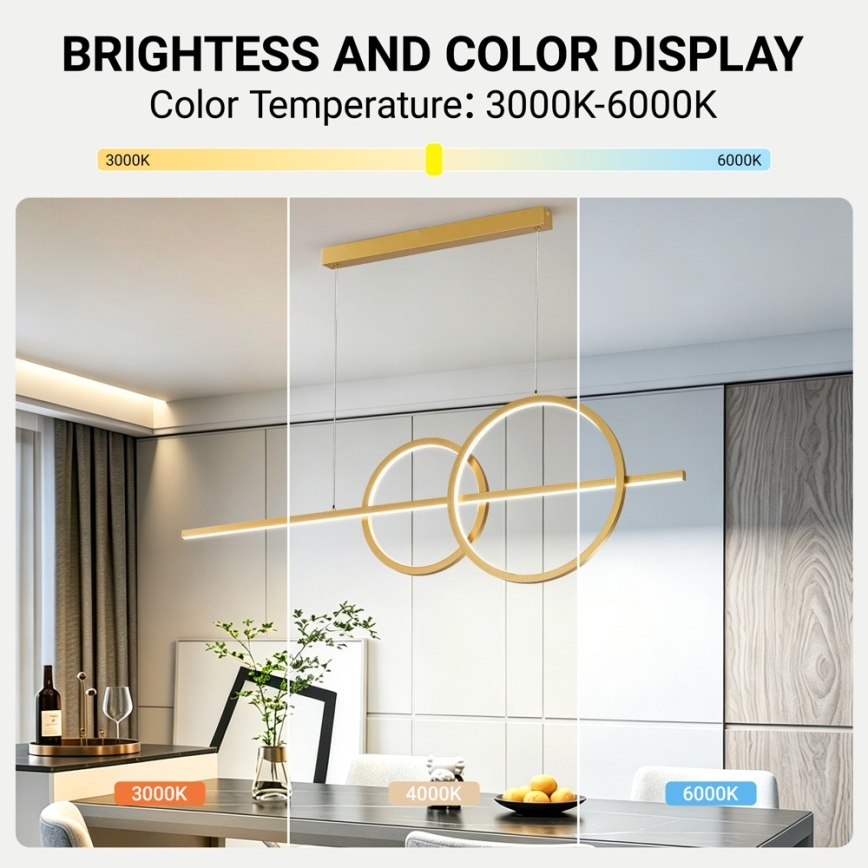 BRILAGI - LED stmievateľný luster na lankách SIGNATURE LED/53W/230V 3000-6000K 120 cm zlatá + diaľkové ovládanie
