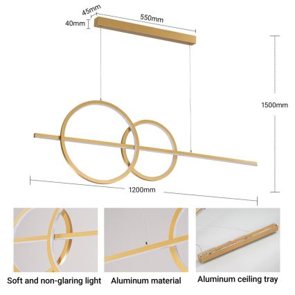BRILAGI - LED stmievateľný luster na lankách SIGNATURE LED/53W/230V 3000-6000K 120 cm zlatá + diaľkové ovládanie