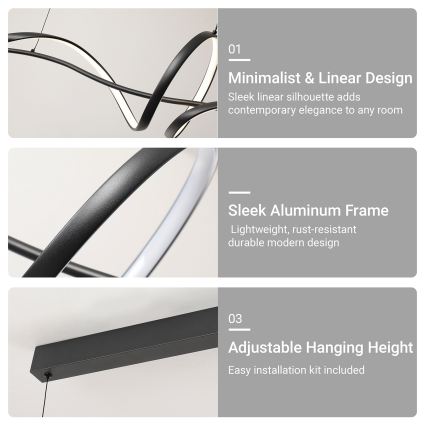 BRILAGI - LED stmievateľný luster na lanku SIGNATURE LED/55W/230V 3000-6000K 120x23 cm čierna + diaľkové ovládanie