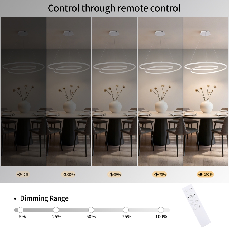 Brilagi - Stmievateľný LED luster na lanku TWISTER LED/105W/230V 3000-6000K priemer 100 cm biela + diaľkové ovládanie