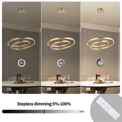 Brilagi - LED stmievateľný luster na lanku TWISTER LED/48W/230V 3000-6000K pr. 50 cm zlatá + diaľkové ovládanie