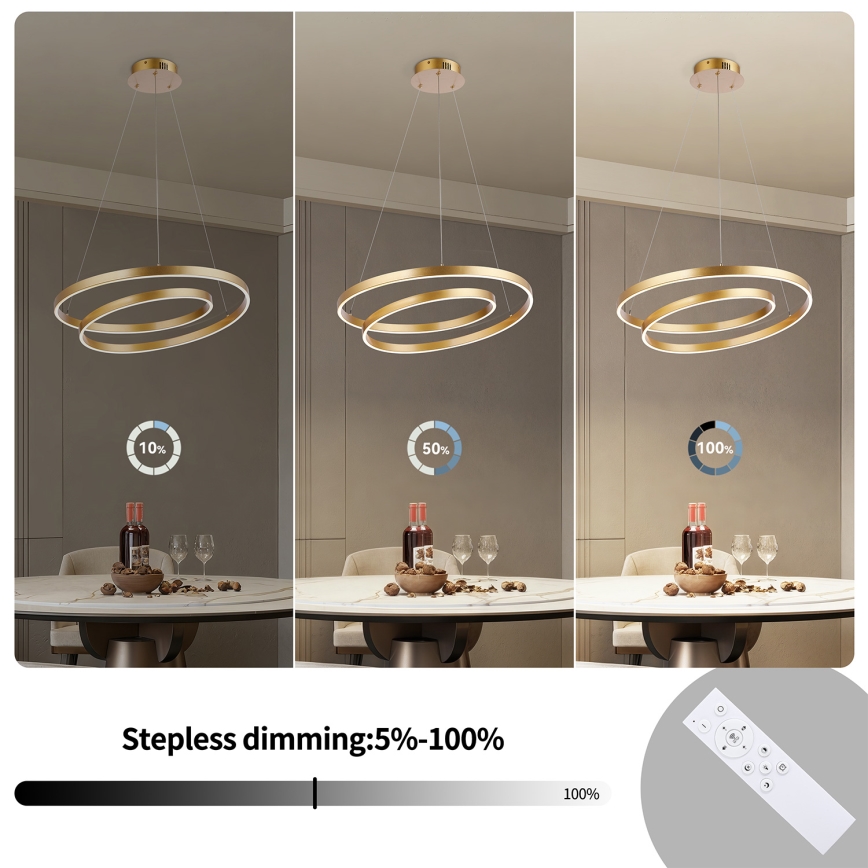 Brilagi - LED stmievateľný luster na lanku TWISTER LED/48W/230V 3000-6000K pr. 50 cm zlatá + diaľkové ovládanie