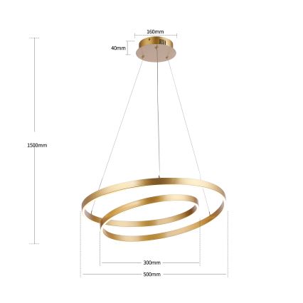 Brilagi - LED stmievateľný luster na lanku TWISTER LED/48W/230V 3000-6000K pr. 50 cm zlatá + diaľkové ovládanie