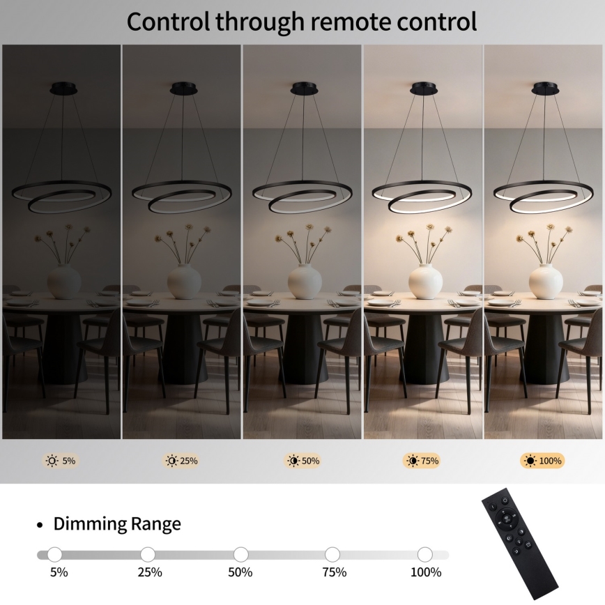 Brilagi - LED stmievateľný luster na lane TWISTER LED/75W/230V 3000-6000K priemer 70 cm čierna + diaľkové ovládanie