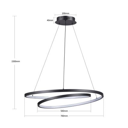Brilagi - LED stmievateľný luster na lane TWISTER LED/75W/230V 3000-6000K priemer 70 cm čierna + diaľkové ovládanie