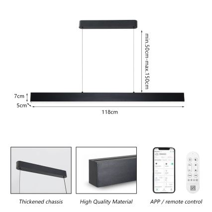 Brilagi - LED Stmievateľný luster na lanku SLEEKLINE SMART LED/40W/230V 3000-6000K Wi-Fi Tuya čierna + diaľkové ovládanie