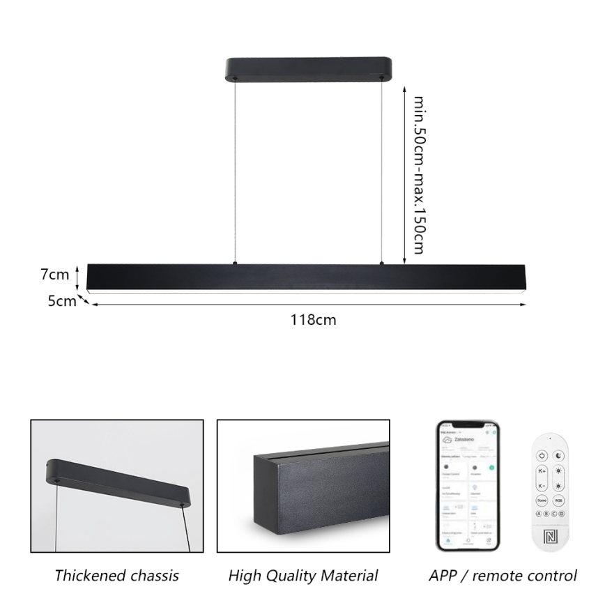 Brilagi - LED Stmievateľný luster na lanku SLEEKLINE SMART LED/40W/230V 3000-6000K Wi-Fi Tuya čierna + diaľkové ovládanie