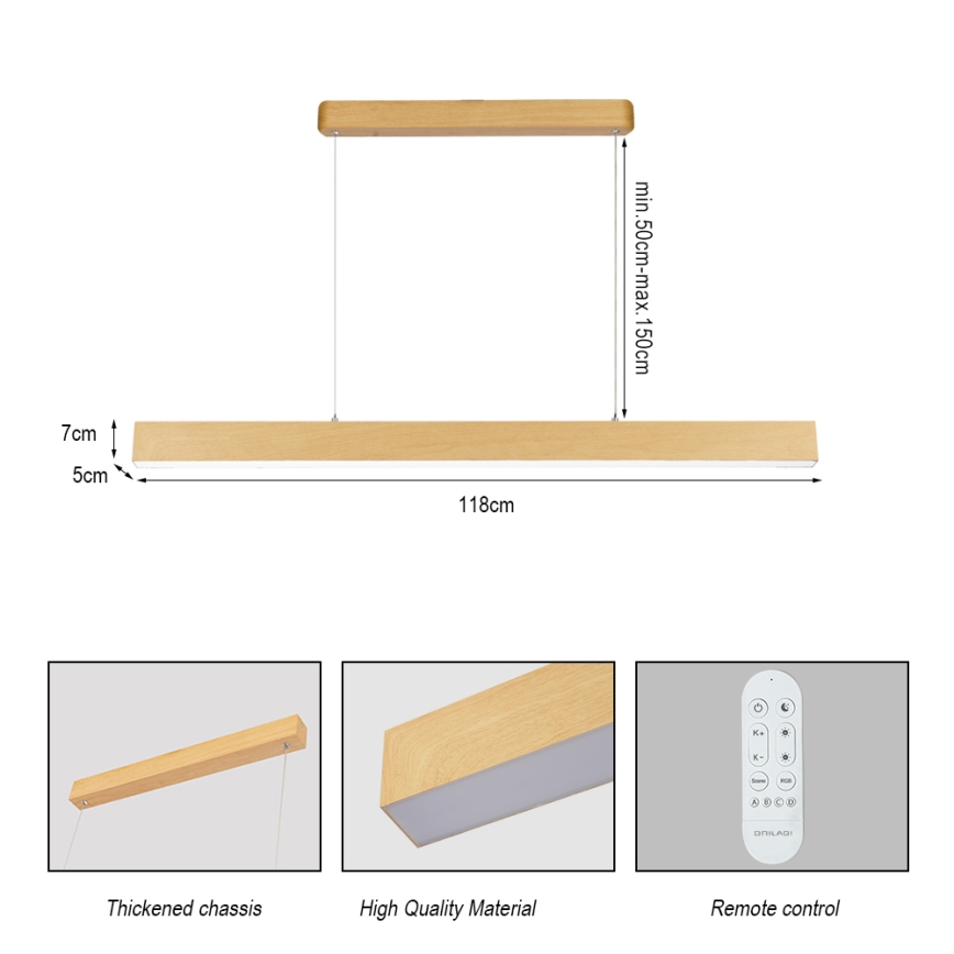 Brilagi - stmievateľný LED luster SLEEKLINE SMART LED/40W/230V Wi-Fi Tuya dubový dekor + diaľkové ovládanie