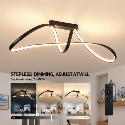 Brilagi - Stmievateľný prisadený LED luster TWISTER LED/60W/230V 3000-6000K čierna + diaľkové ovládanie