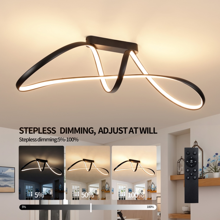 Brilagi - Stmievateľný prisadený LED luster TWISTER LED/60W/230V 3000-6000K čierna + diaľkové ovládanie
