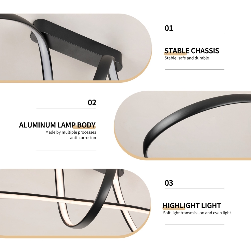 Brilagi - Stmievateľný prisadený LED luster TWISTER LED/60W/230V 3000-6000K čierna + diaľkové ovládanie