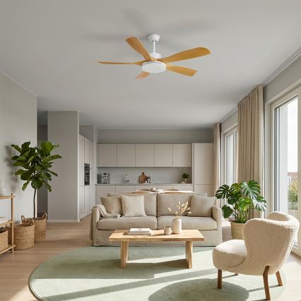 Brilagi - stmievateľný LED stropný ventilátor LED/34W/230V 132 cm biela/hnedá + diaľkové ovládanie