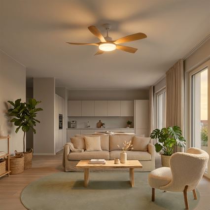 Brilagi - stmievateľný LED stropný ventilátor LED/34W/230V 132 cm biela/hnedá + diaľkové ovládanie