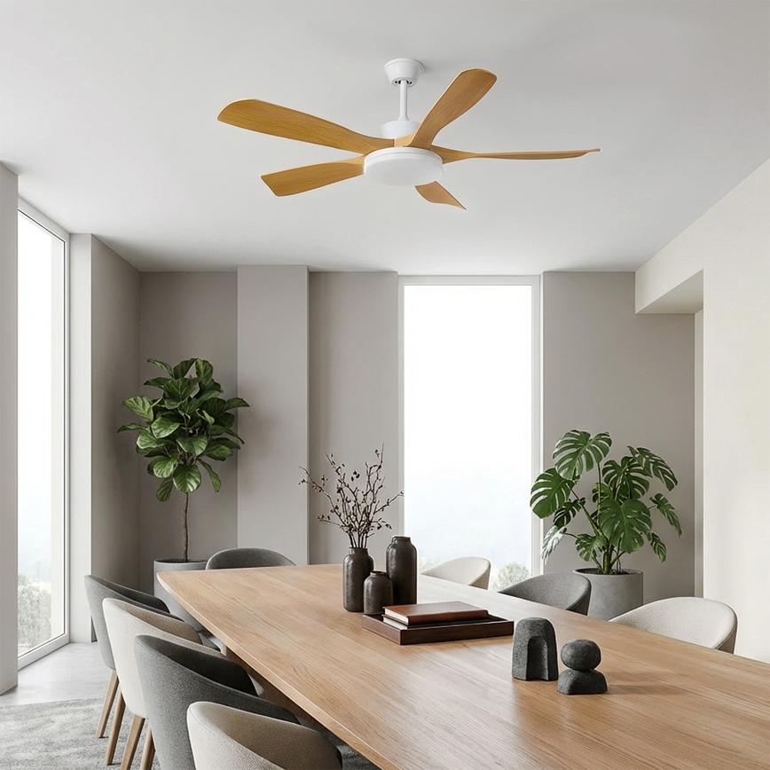 Brilagi - stmievateľný LED stropný ventilátor LED/34W/230V 132 cm biela/hnedá + diaľkové ovládanie