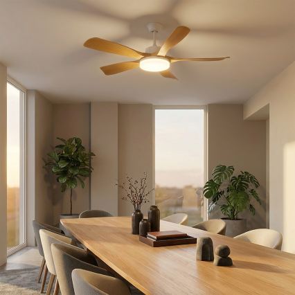 Brilagi - stmievateľný LED stropný ventilátor LED/34W/230V 132 cm biela/hnedá + diaľkové ovládanie