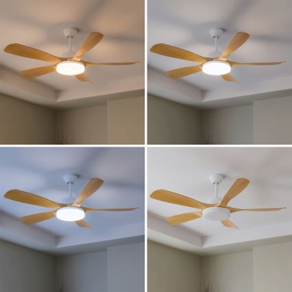 Brilagi - LED stmievateľný stropný ventilátor LED/34W/230V 3000-6500K pr. 132 cm biela/hnedá + diaľkové ovládanie