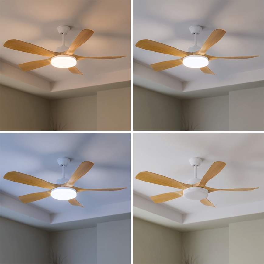 Brilagi - LED stmievateľný stropný ventilátor LED/34W/230V 3000-6500K pr. 132 cm biela/hnedá + diaľkové ovládanie