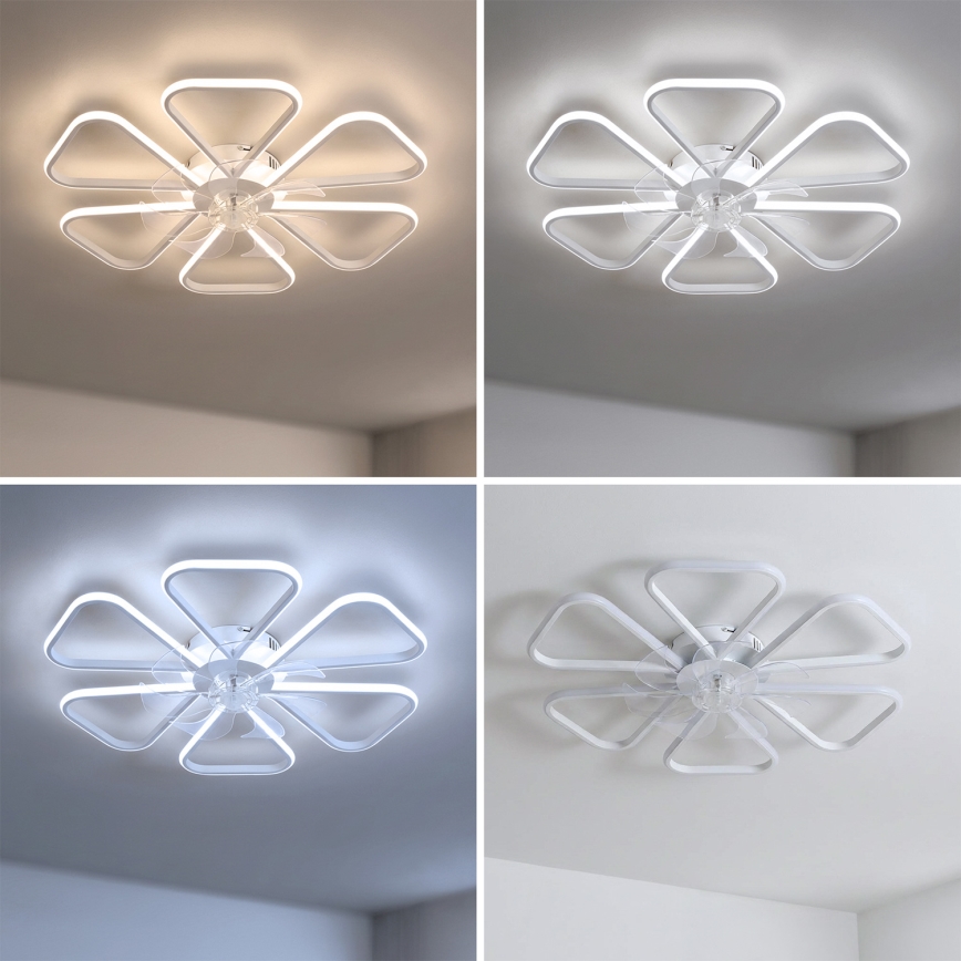 Brilagi - stmievateľný LED stropný ventilátor, 38 W, 230 V, 3000–6500 K, priemer 76 cm, biely + diaľkové ovládanie