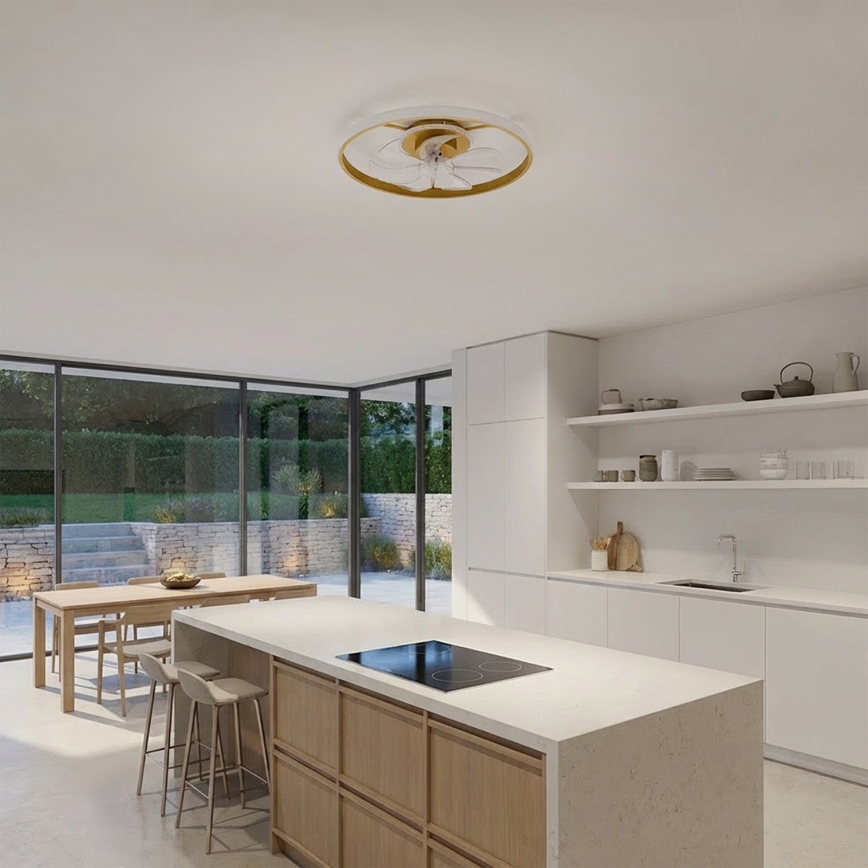 Brilagi - LED stmievateľný stropný ventilátor LED/66W/230V 3000-6500K pr. 55 cm biela/zlatá + diaľkové ovládanie