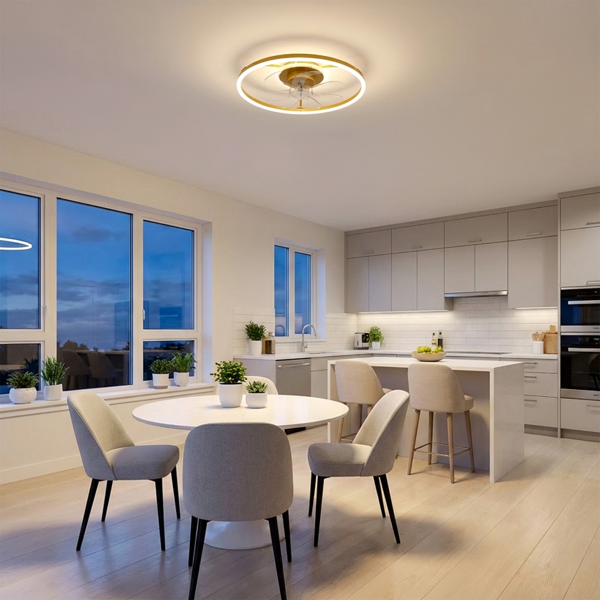 Brilagi - stmievateľný stropný ventilátor s LED 66W/230V 3000-6500K priemer 55 cm biela/zlatá + diaľkové ovládanie