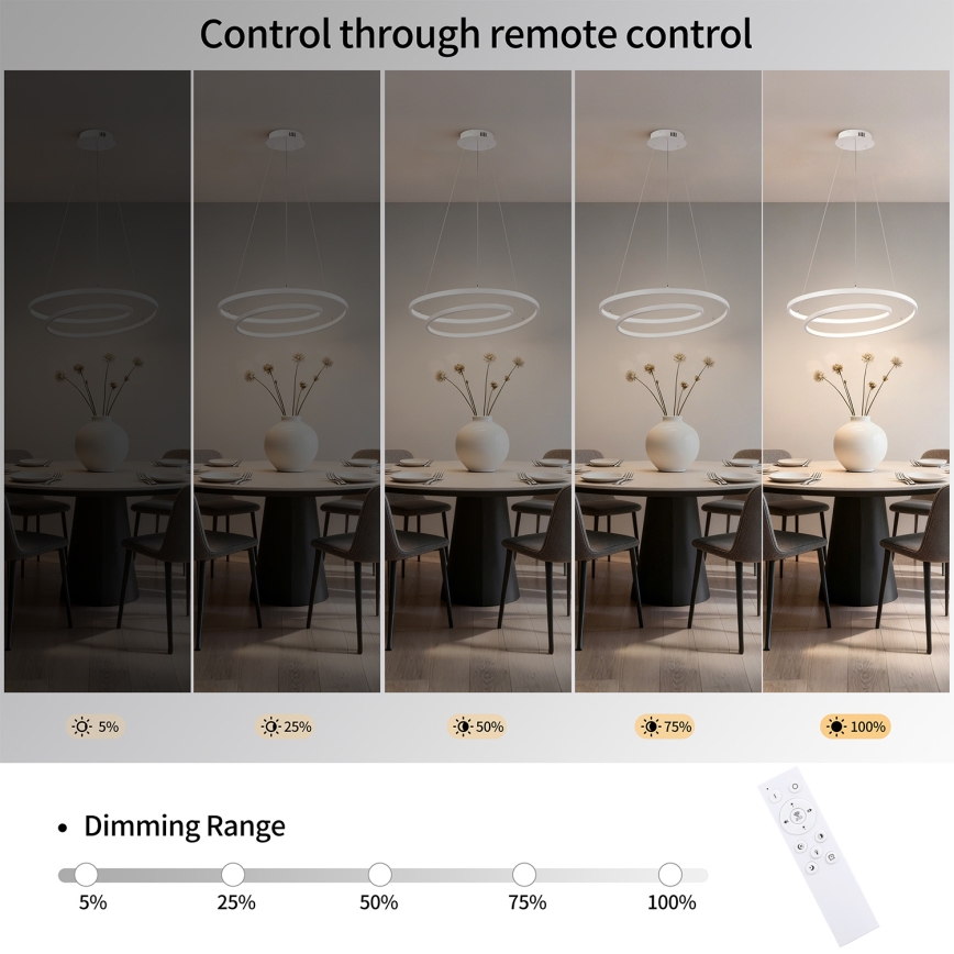 Brilagi - LED stmievateľný luster na lankách TWISTER LED/48W/230V 3000-6000K pr. 50 cm biela + diaľkové ovládanie