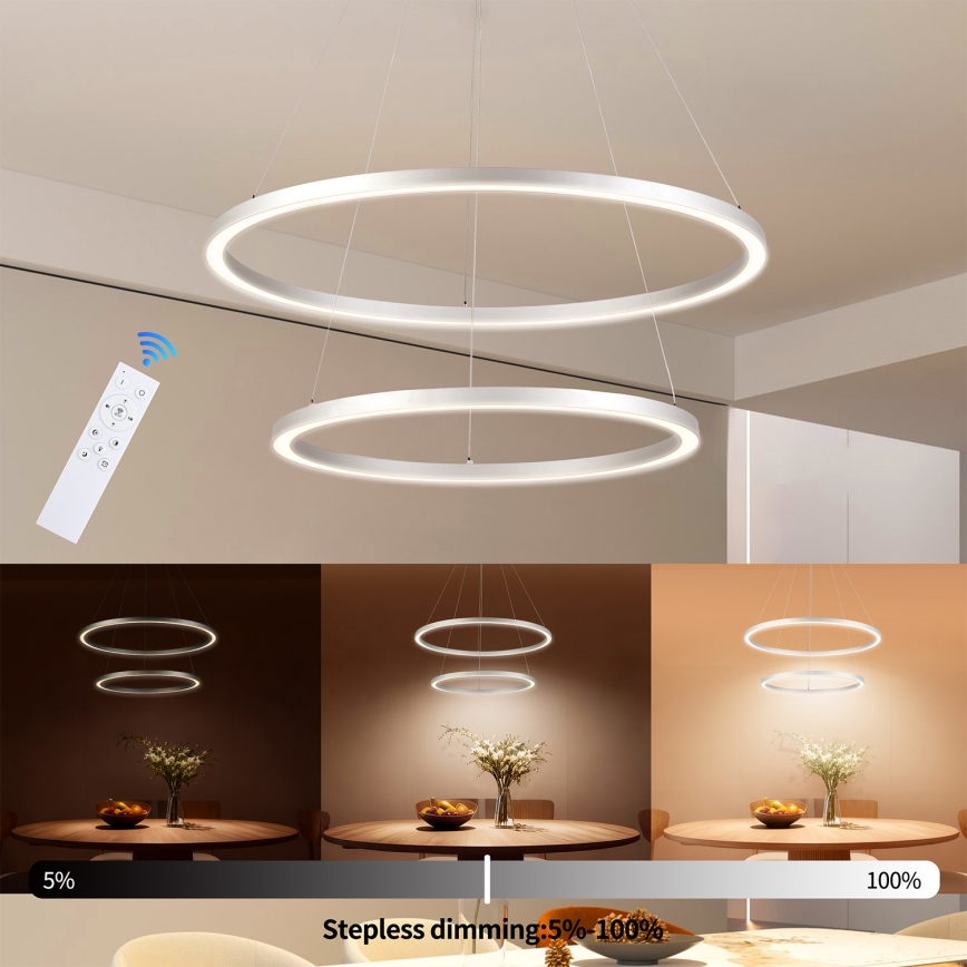 Brilagi - LED Stmievateľný luster na lane PORTOFINO LED/98W/230V 3000-6000K pr. 80 cm strieborný + diaľkové ovládanie